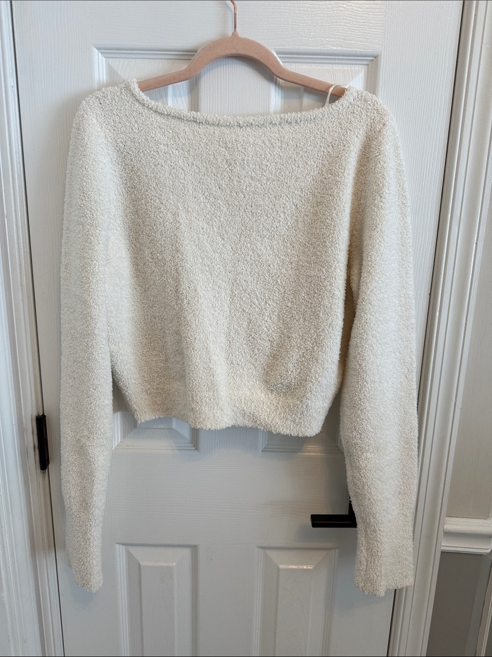 Anthropologie Daily Practice Cream Colored Teddy Bear Fleece Faux Wrap Crop Sz L - Picture 5 of 6